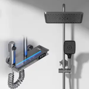Colonne de Douche Digitale Thermostatique LED — Pommeau Carré Gris Anthracite